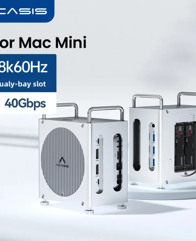 Acasis 40Gbps Mac Mini M4/M4 Pro USB-C Docking Station 4K/144HZ TF/SD 4.0 & Dual-bay M.2 NVMe Slot 16TB Storage PD65W for Host