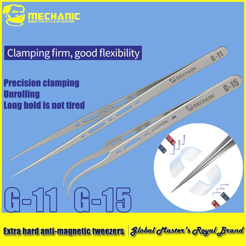 MECHANIC G11 G15 High Hardness Anti-Magnetic Tweezers For Mobile Phone Repair Fly Wire Motherboard BGA Clamping precise Tool