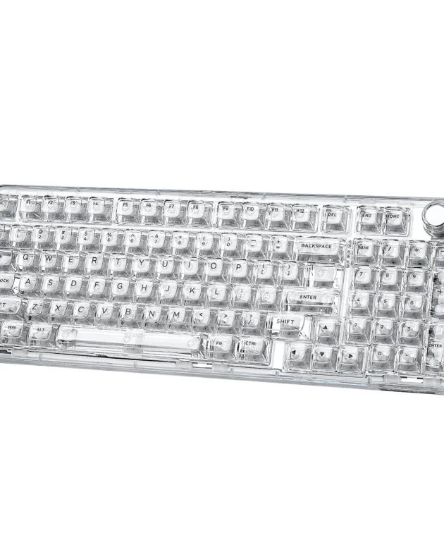 YUNZII X98 White Transparent Mechanical Gaming Keyboard, Wireles Custom QMK/VIA RGB Keyboard with Knob, Gasket Mount for Win/Mac
