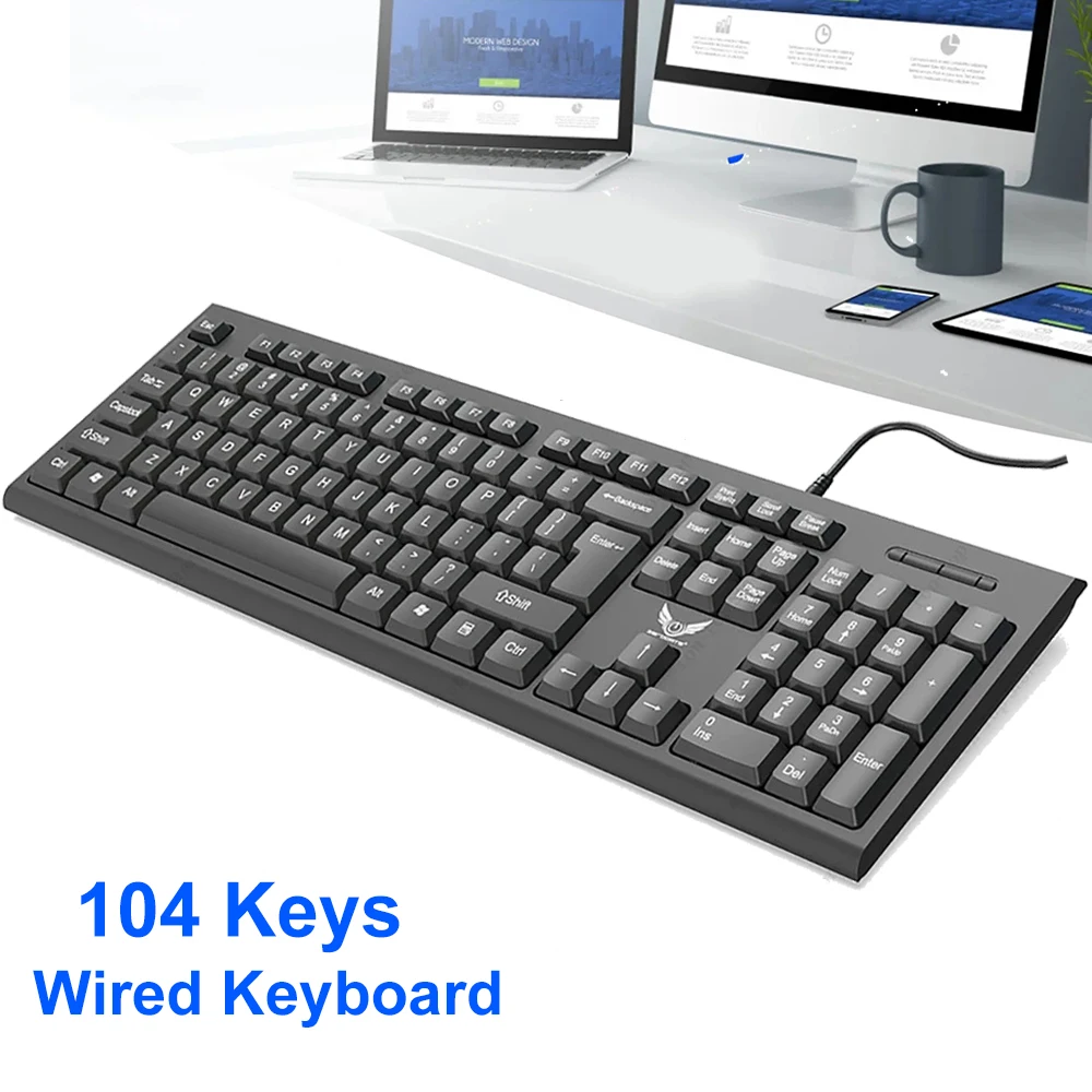 104 Keys USB Wired Keyboard Ergonomic Design Gaming Keyboard Standard Keyboard Laptop Keyboard for Office Laptops Desktops