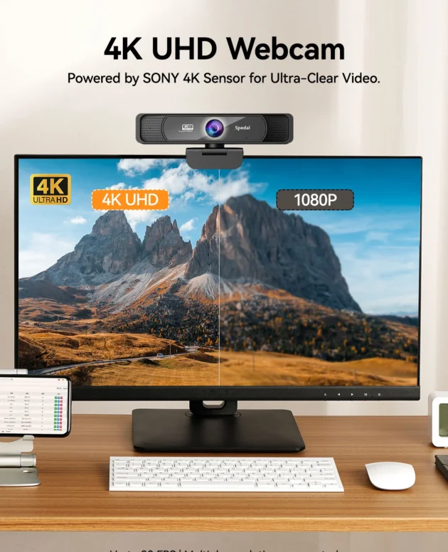 Spedal 931 HD 4K 30Fps 120 Wide Angle Webcam Wtih Microphone Remote Control Streaming PC Conferencin Windows Mac Linux