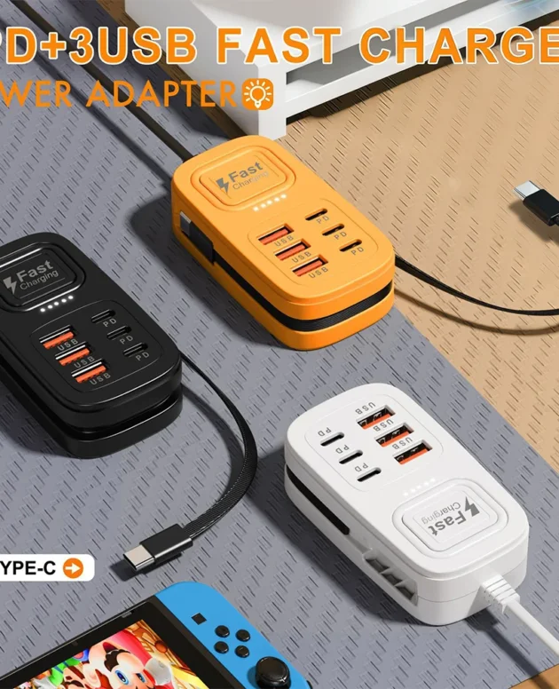 6 Port USB Type C Fast Charger 3PD+3USB/6USB Power Strip Desktop Charging Charger Adapter EU/UK/US Plug Mobile Phone Charger HUB