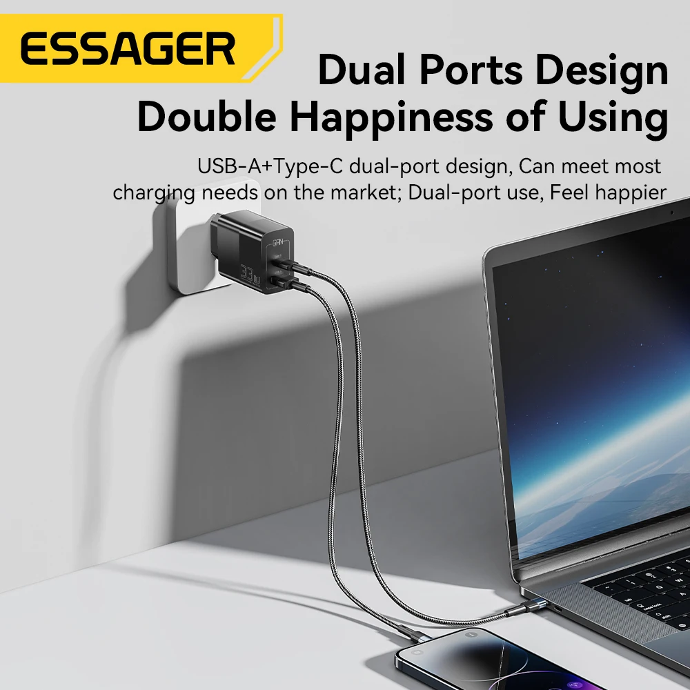 Essager USB Type C Fast Charger 33W QC PD 3.0 Dual Port Mini Portable Adapter For IPhone 14 13 12 IPad Xiaomi Fast Wall Chargers - Image 2