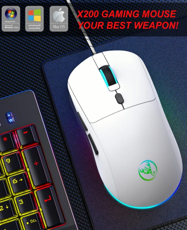 6 Keys Wired Gaming Mouse Adjustable 3600dpi 7 Colors RGB Comfortable Mice for Home Office Laptop Computer Gamer