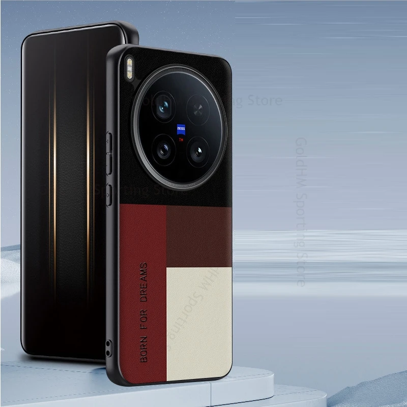 Shockproof Leather Splice Phone Case For vivo X200 Ultra Stitching Plaid Back Protective Cover For VIVO X200 Pro Mini X100 Funda