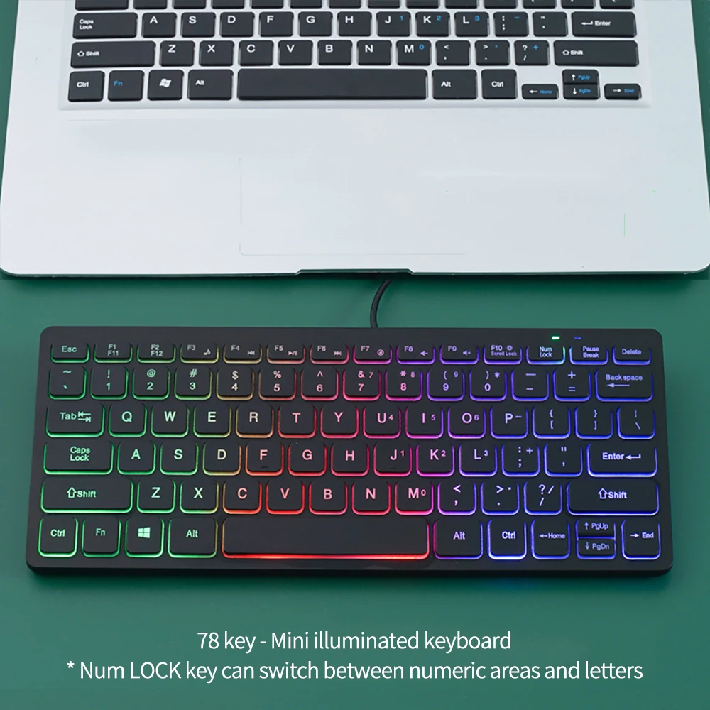 78 key Backlit Wired Keyboard Mini Small Laptop External Keyboard Portable Ultra-Slim Tablet Keyboard - Image 4