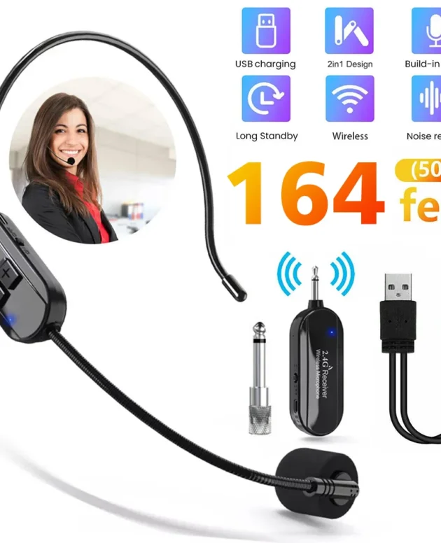 Wireless Microphone 2.4G Headset Kit Transmitter with Receiver for Voice Amplifier Speaker Teaching Stage Guide