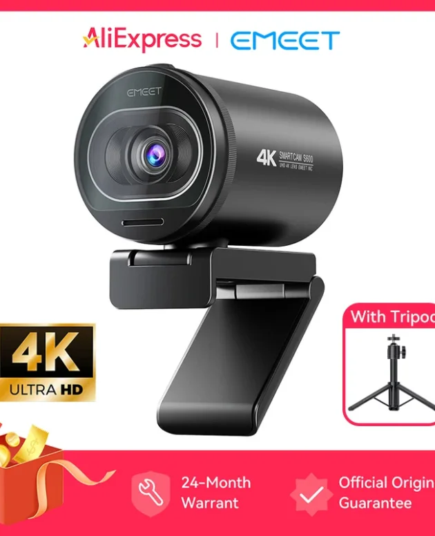 4K Webcam EMEET S600 SmartCam With Tripod USB Camera for Computer/Laptop Autofocus Sony Sensor 60FPS@1080P Streaming Web Camera