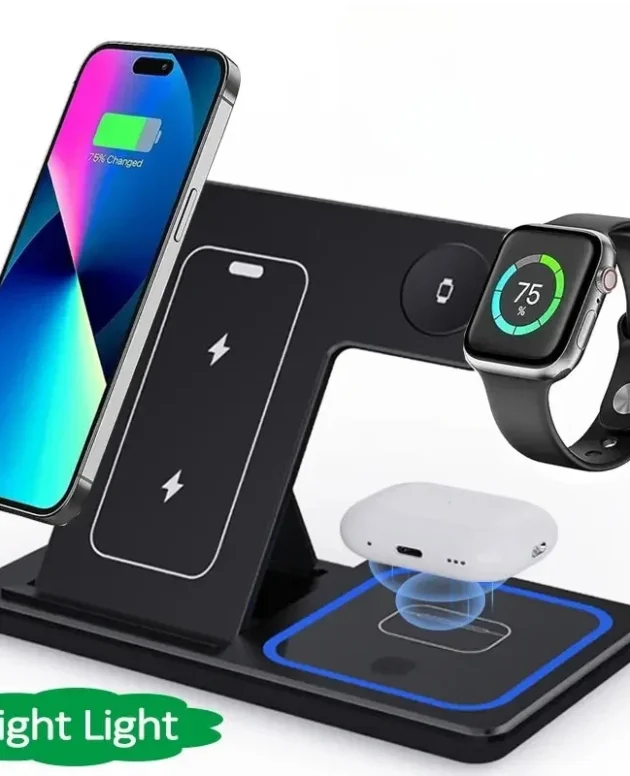 LED Fast Wireless Charger Stand 3 in 1 Foldable Charging Station For iPhone 17 16 15 14 13 12 Apple Watch 9 8 7 6 5 Airpods Pro
