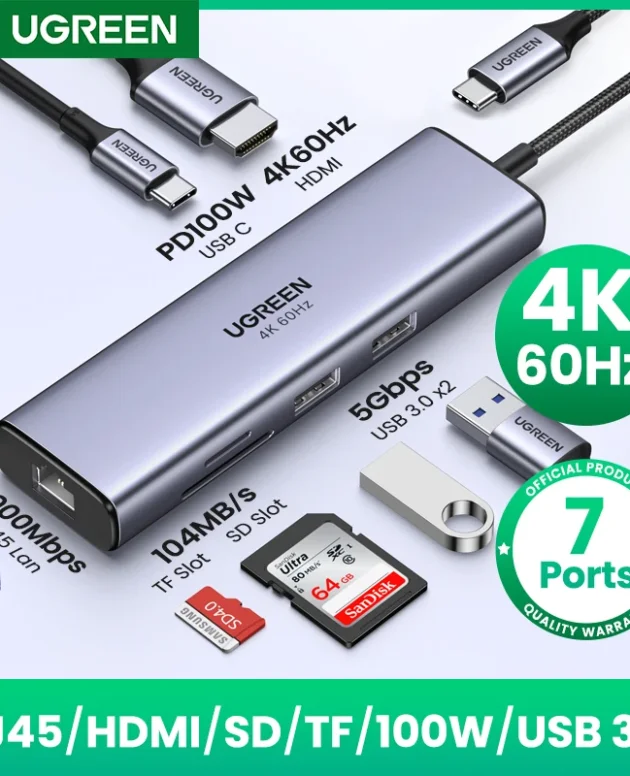 UGREEN USB HUB 7-in-1 Type-C to 4K60Hz HDMI SD&TF 5Gbps USB3.0 PD100W for Lapop Macbook Accessories USB Splitter Docking Station