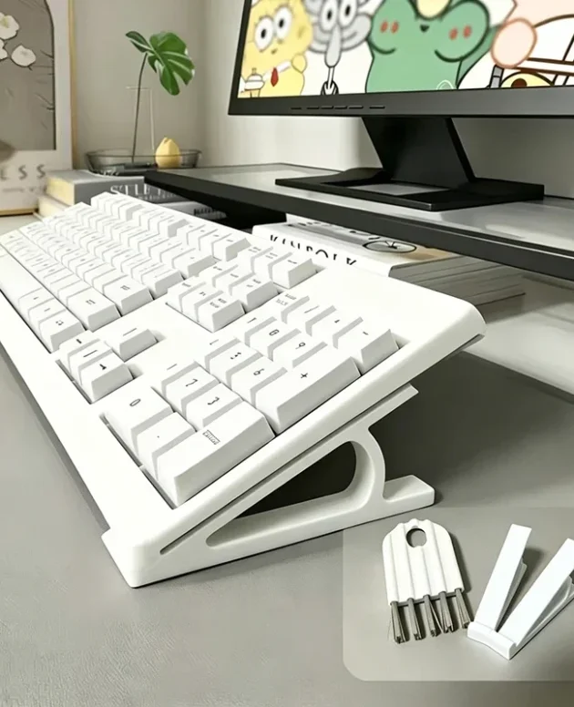 2Pcs Adjustable Keyboard Riser Stand with Cleaning Brush Set - Office Home Daily Use Tilt Holder for Comfortable Typing