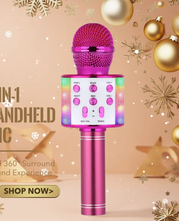 All-in-one Entertainment Microphone Speaker, Karaoke, Music Player, Voice Changer, FM Radio, LED Light Mic for Party Gathering