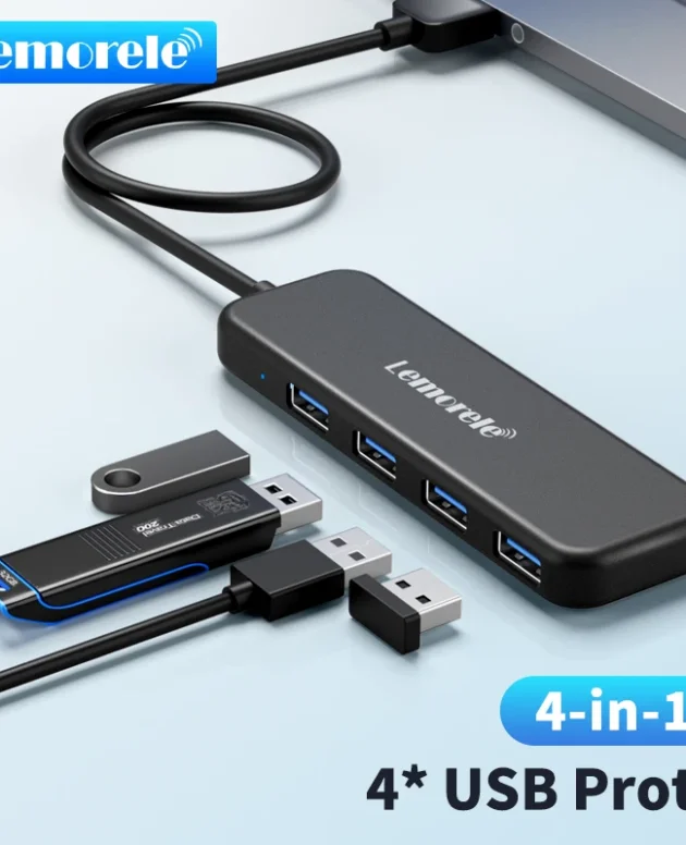 Lemorele USB HUB USB 3.0 Adapter 4 Ports Type A HUB OTG Adapter High Speed Data Transmission for Laptop Computer Accessories