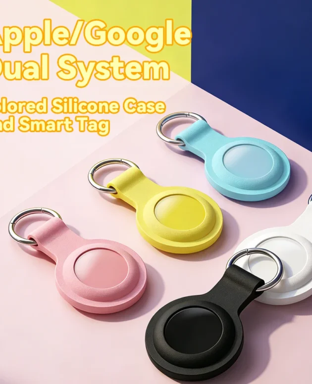 RSH Dual System Bluetooth Tracker with Silicone Case Keychain Works for Apple Find My Google Find Hub Anti Lost Tag Keys Luggage