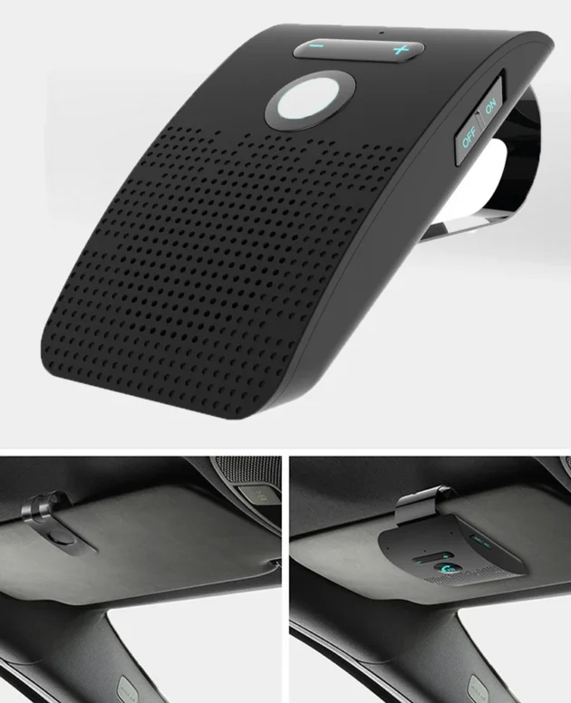 Bluetooth 5.0 Handsfree Car Kit Hifi Speaker 2W Wireless Audio Receiver MP3 Music Player Noise Cancelling Sun Visor Clip