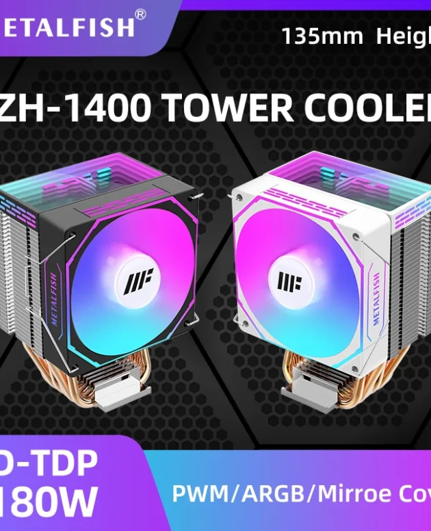 METALFISH ZH1400 CPU Cooler 4 HeatPipes 4PIN PWM Silent ARGB Fan For Intel 1700 1200 115X 1366 2011 AM5 AM4 AM3 x99 x79
