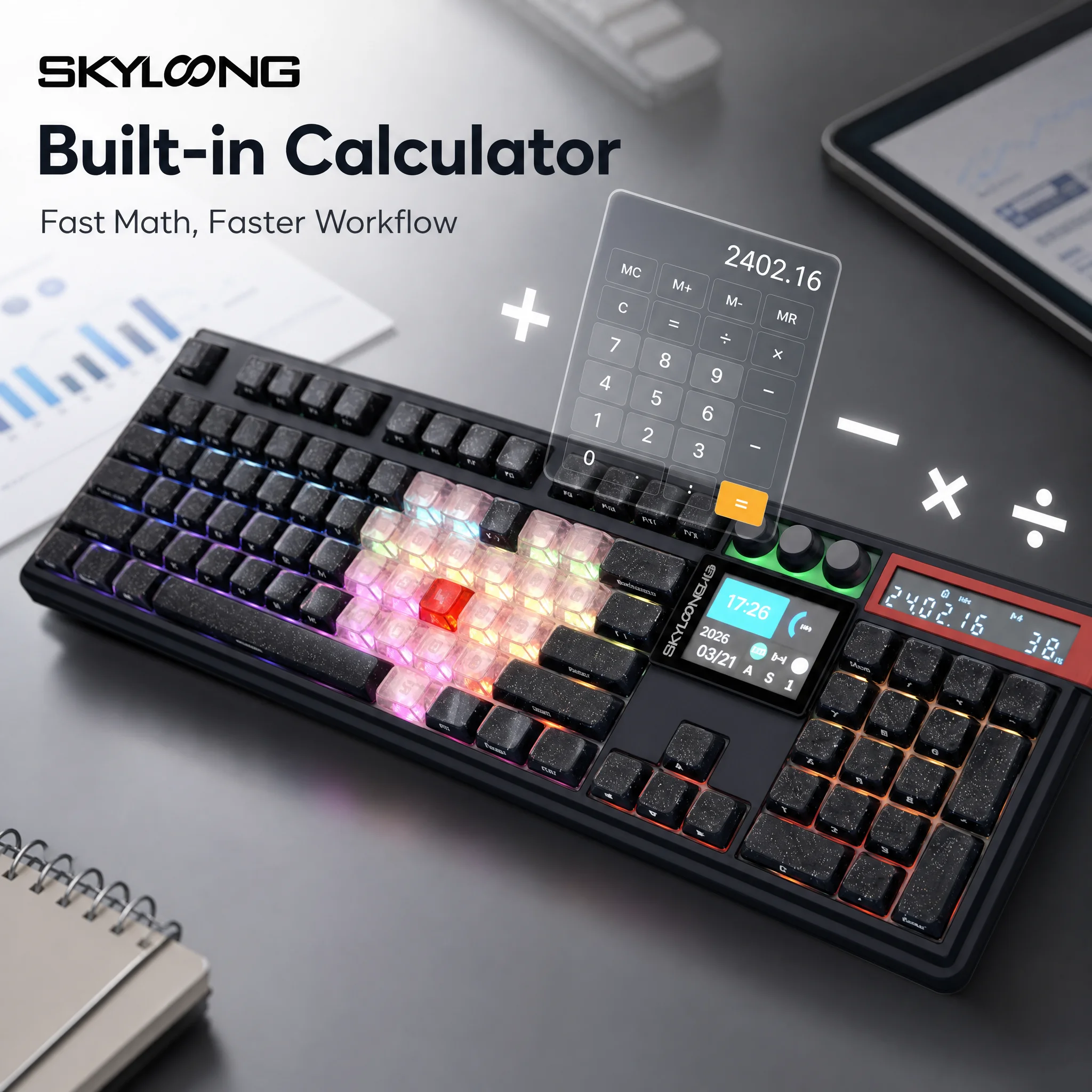 SKYLOONG GK104 Pro Wireless Mechanical Keyboar Full-Size Gamer Keyboard RGB Backlit Voice Calculator 8K Polling Rate for PC - Image 5