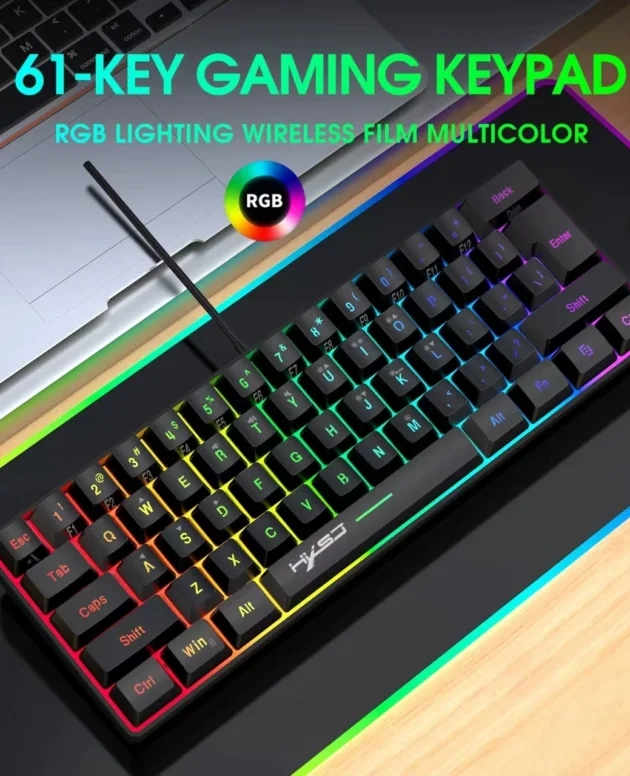 60% wired gaming keyboard, RGB backlight ultra compact mini keyboard, waterproof small compact 61 key keyboard for pc/Mac gamers