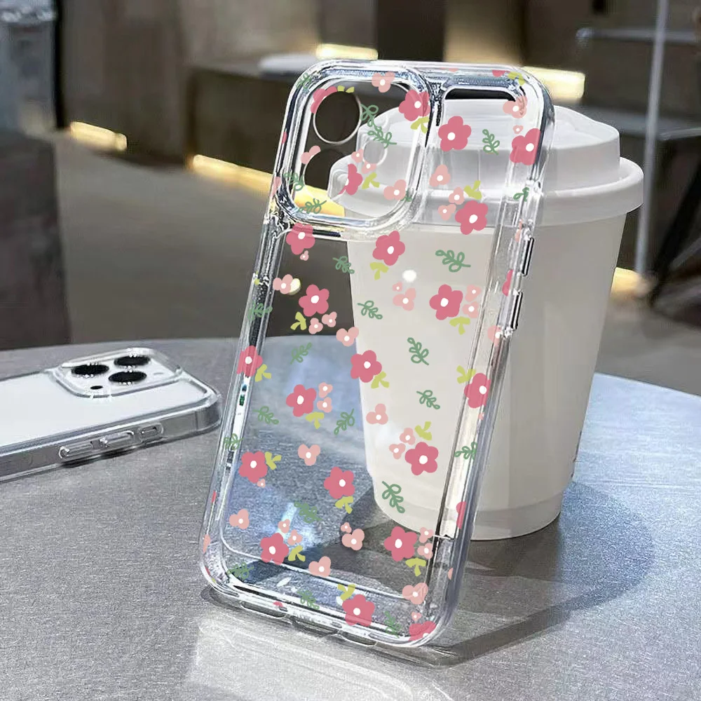 Case For iPhone 16 Cases iPhone 15 11 12 13 14 Pro 16 Max Flowers Pattern Cases iPhone 16e 16 Plus X XR XS Max Transparent Cover - Image 3
