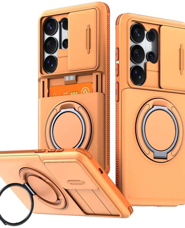 Armor Case For Samsung Galaxy S26 S25 S24 S23 S22 Ultra Plus S25FE S24FE Slide Camera Protect Ring Holder With Card Cover Funda