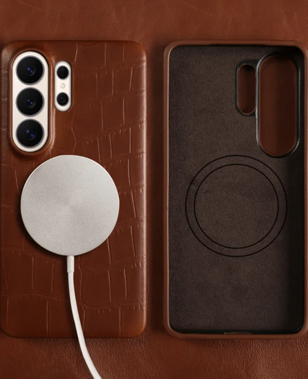 For Magsafe Magnetic Genuine Leather Case For Samsung Galaxy S26 Ultra S25 FE S24 Plus S23 S22 Ultra Phone Back Cover Case Coque