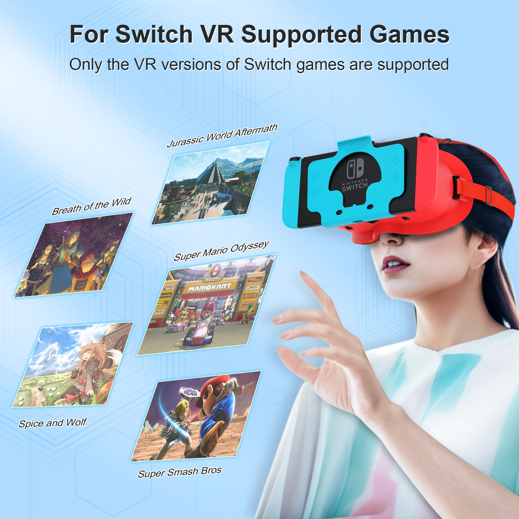Upgraded VR Headset for Nintendo Switch & Switch OLED, Switch Virtual Reality Glasses with Adjustable HD Lenses and Head Strap