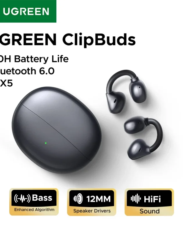 UGREEN ClipBuds Open-Ear Wireless Headphones Bluetooth 6.0 with 4 Mic Clear Call, Earbuds Clip on Earphones 30H Playtime