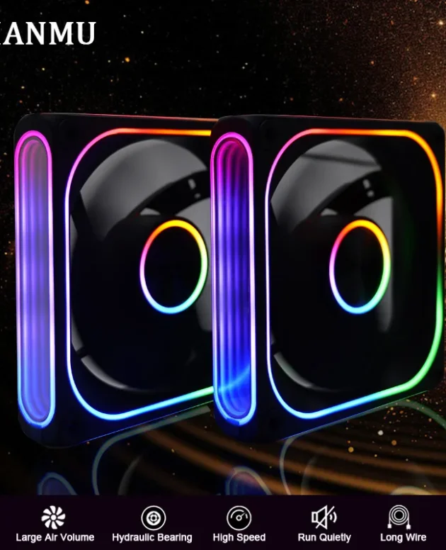 MANMU Case Fans Air Cooling Fixed Color Rainbow Rgb Cooling Fan 120mm Computer Case Cooling Fans 2pin