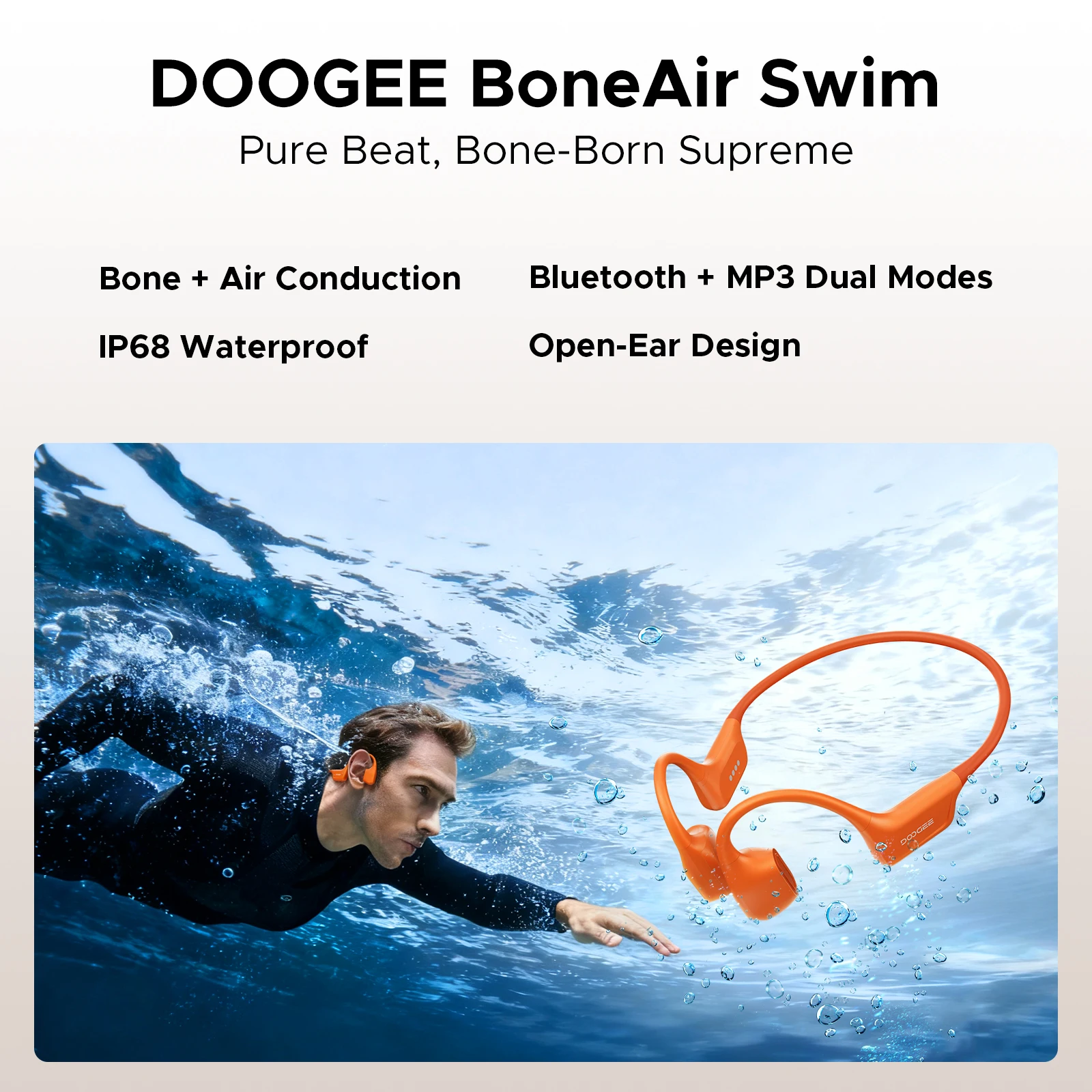 DOOGEE BoneAir Swim Bone Conduction Headphones IP68 Waterproof Bluetooth 5.4 Sports Headphones Open Ear for Running, Cycling - Image 2