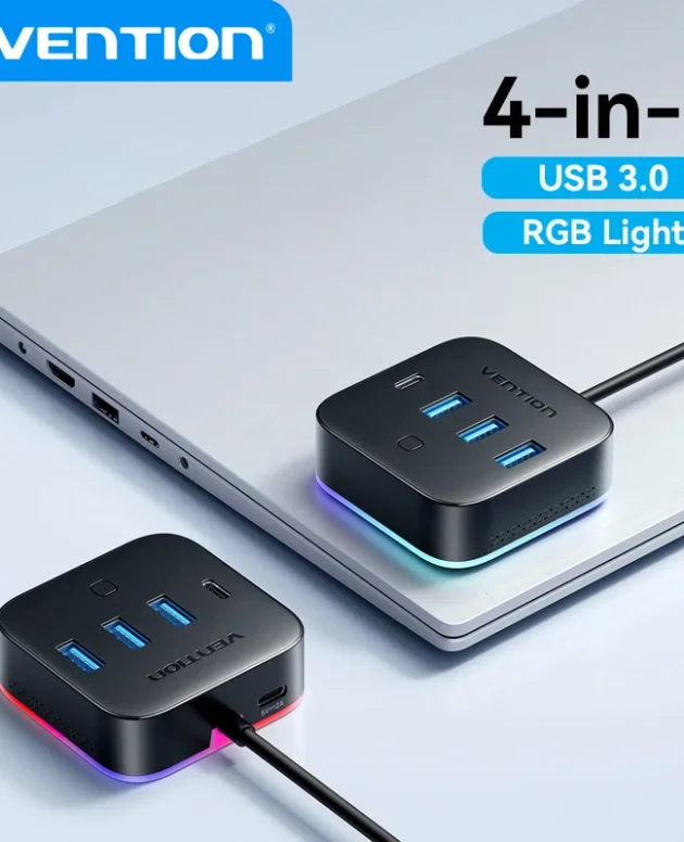Vention USB A 3.0 HUB RGB Light Switch USB C 3.2 Gen1 5Gbps Desktop Hub Adapter for PC Laptop Accessories USB Splitter Extender