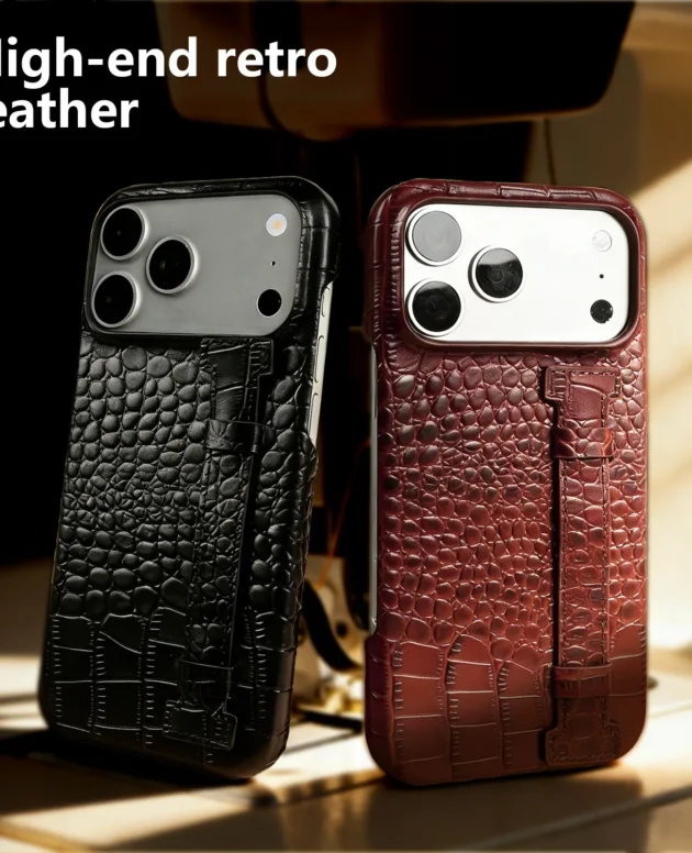 Luxury Genuine Leather Case With Wrist Strap Kickstand For iPhone 17 Pro Max 16 15 14 13 12 Crocodile Pattern Protective Funda