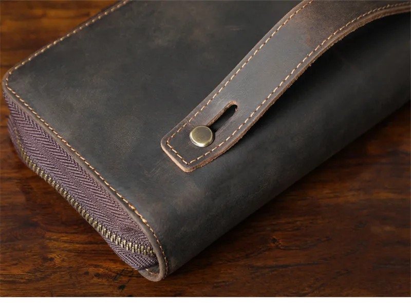 Vintage natural genuine leather men's clutch bag simple high quality crazy horse cowhide phone multi-card slot card holder purse - Image 6