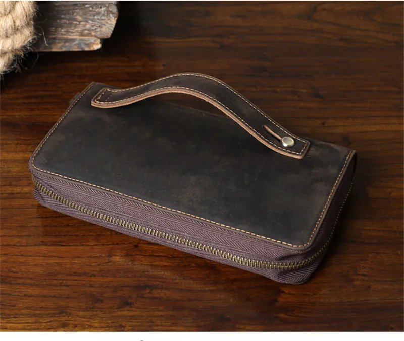 Vintage natural genuine leather men's clutch bag simple high quality crazy horse cowhide phone multi-card slot card holder purse - Image 3