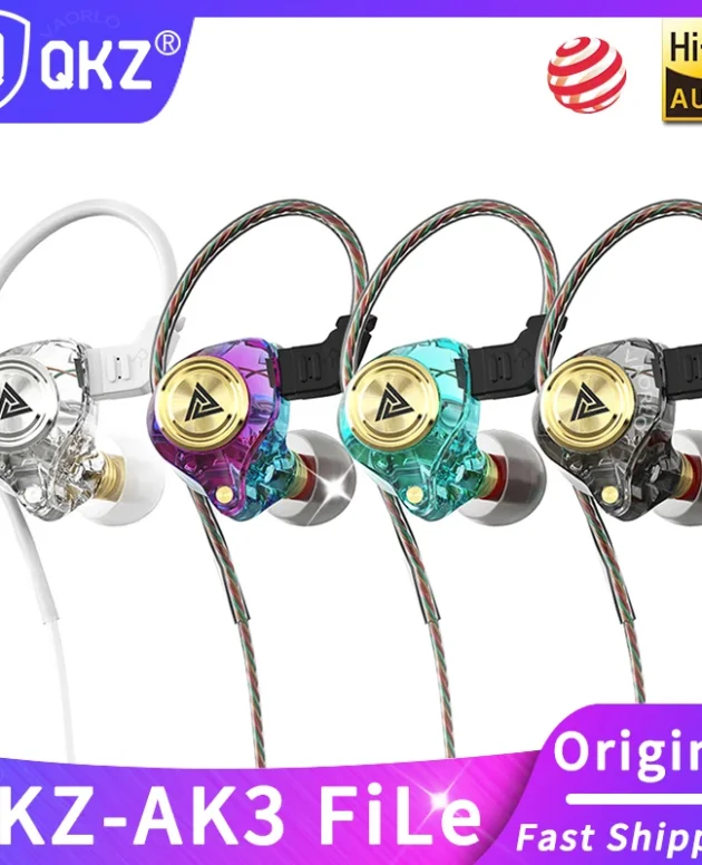 QKZ AK3 FiLe Wired Earphone with Microphone HiFi Music Monitor Bass Headphones Noise Cancelling Headset For Sport Gaming Earbuds
