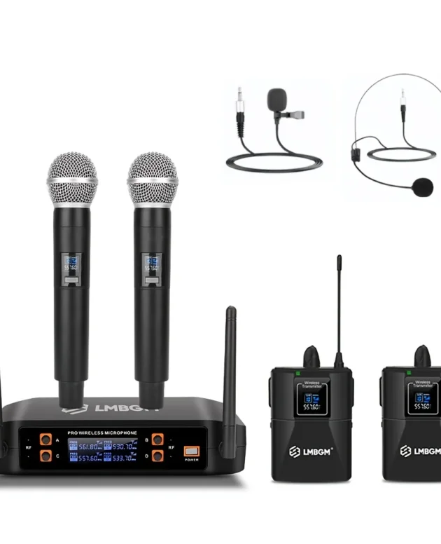 LMBGM-D42 Pro Wireless Microphone 4Channel Handheld/Lavalier/Headset UHF Dynamic Mic For Conference Churches,Karaoke,PA Speaker