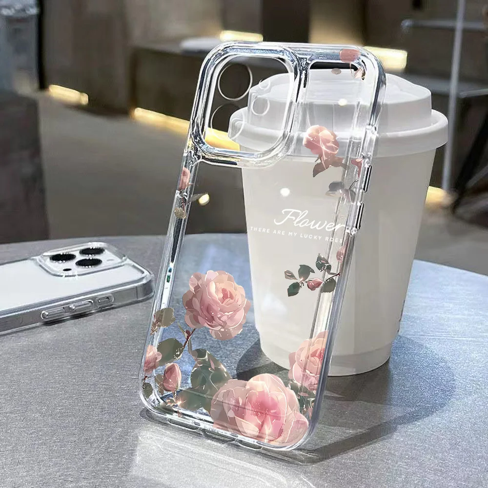 Case For iPhone 16 Cases iPhone 15 11 12 13 14 Pro 16 Max Flowers Pattern Cases iPhone 16e 16 Plus X XR XS Max Transparent Cover - Image 6