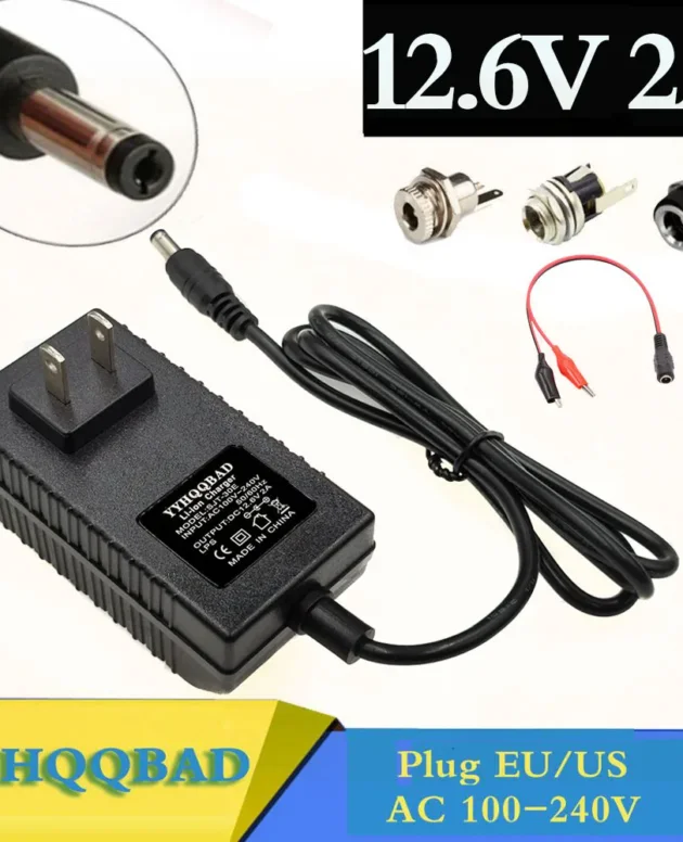 12.6V 2A Lithium Battery Charger 100-240V For Lithium Battery with LED Light DC Power Jack Socket Female Panel Mount Connector