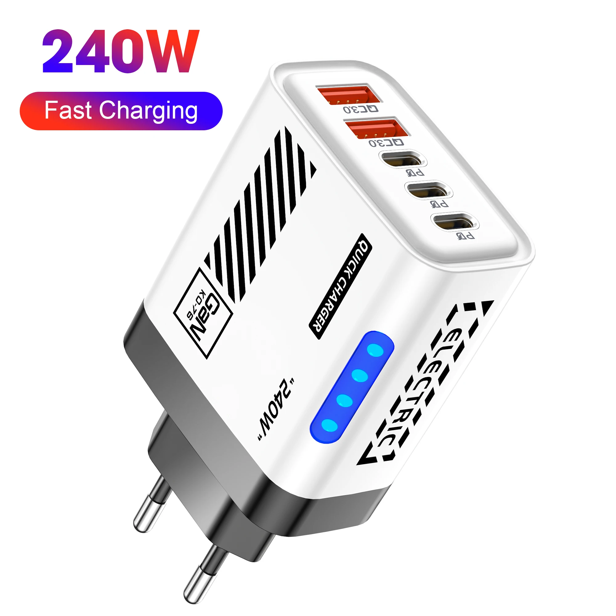 240W 5 in 1 GaN Desktop Charger Fast Charging Adapter 10A USB To TypeC Cable 3PD 2 USB Charger For iPhone 17 Samsung Laptop