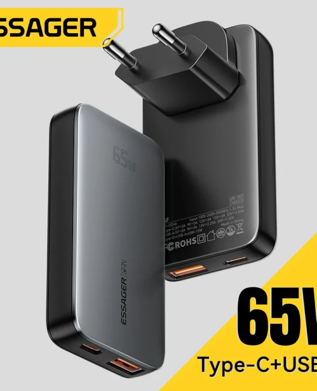 Essager Ultra Thin 65W GaN Travel Charger Quick Charge 4.0 PD3.0 PPS Portable Type C Charger For iPhone Samsung Macbook Laptop
