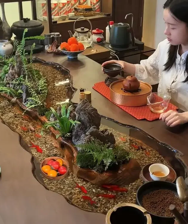 Chinese-Style Flowing Artificial Stone Water Tea Table Computer Desk For Office Furniture Multi-Functional For Living Room