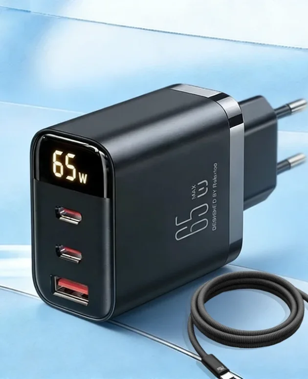 3 Charging Ports 65W/45w/30W US/EU PD TypeC USB Charger + C Cable for Phone Tablet Laptop Fast Charging