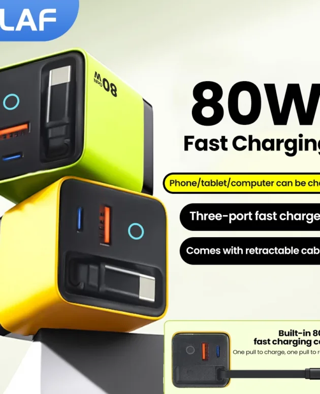 80W USB Type C Charger with Retractable Cable USB C Fast Charger Phone Adapter for iPhone 16 Xiaomi Samsung Type C Wall Charger