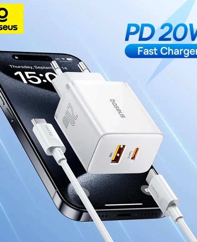 Baseus 20W USB Charger Dual Charging Port Support Type C PD Fast Charging Phone Charger For iPhone 15 14 13 12 Pro Max 11 8 Plus