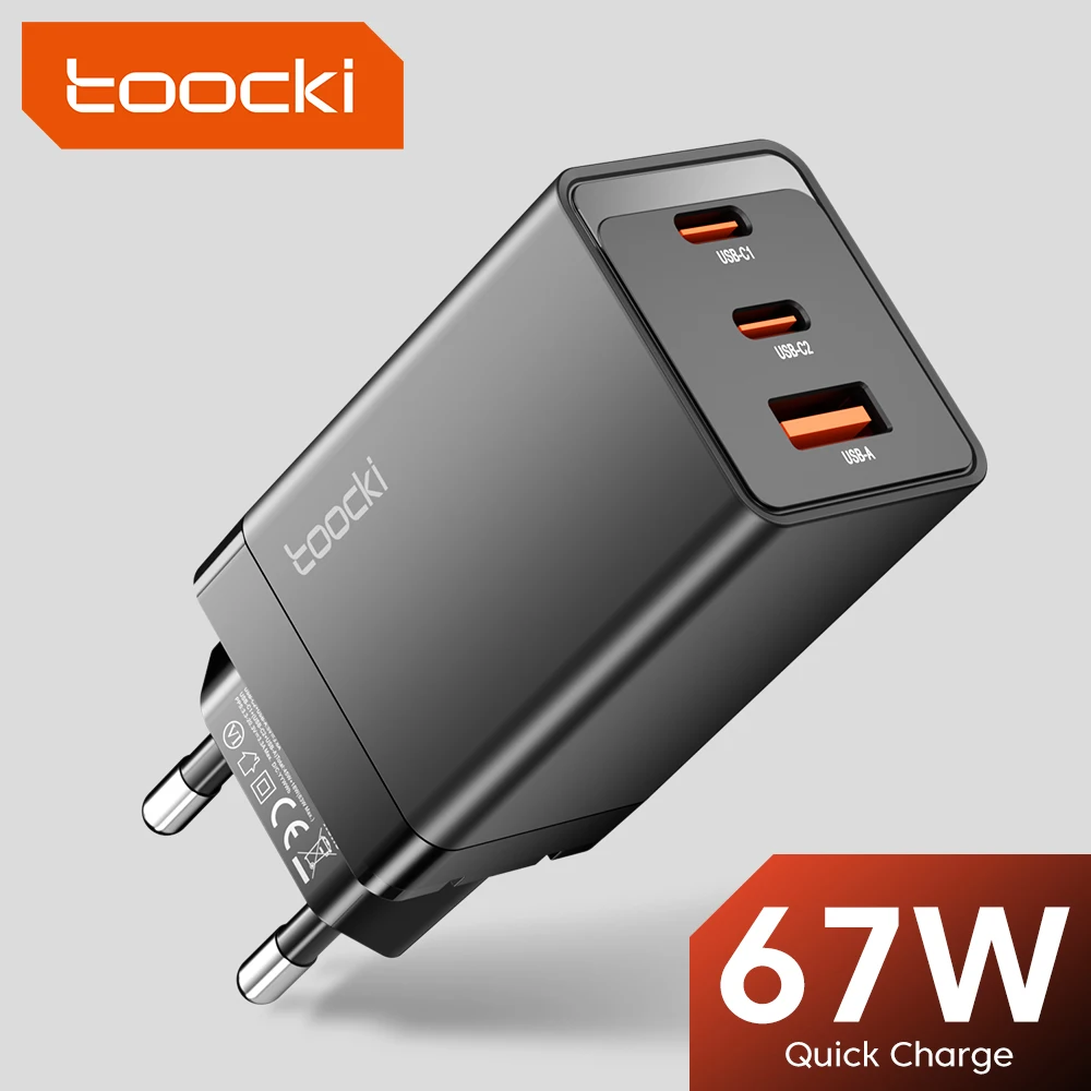 Toocki GaN 67W Charger QC4.0 PD3.0 Fast Charging USB Type C Charger for Macook iPhone 14 13 12 Pro Max Samsung S23 Xiaomi Tablet