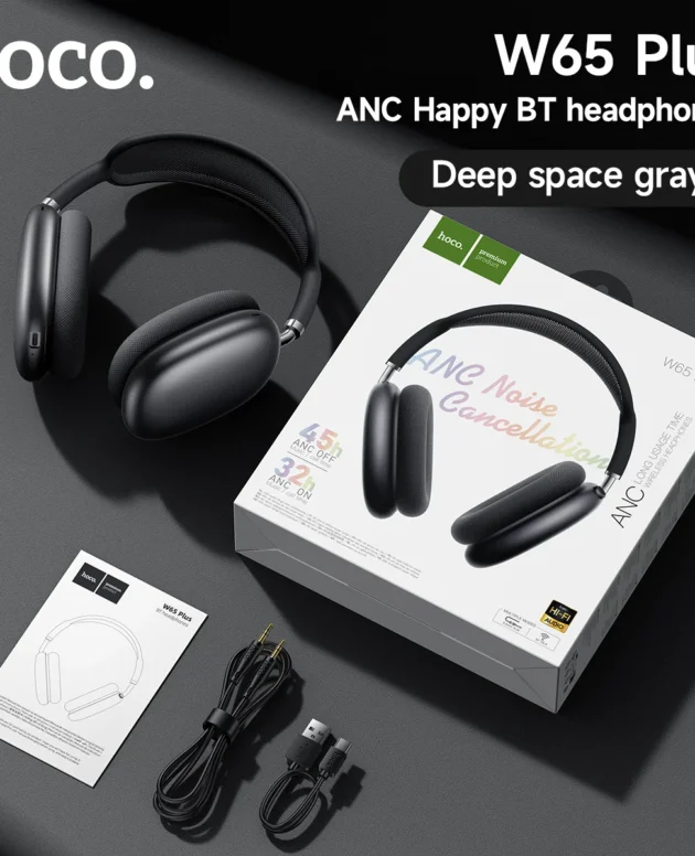 HOCO W65 Plus ANC Noise Reduction Bluetooth Headphones Over The Ear Wireless Big Earphone Hifi Sounds Sport Headsets With Button