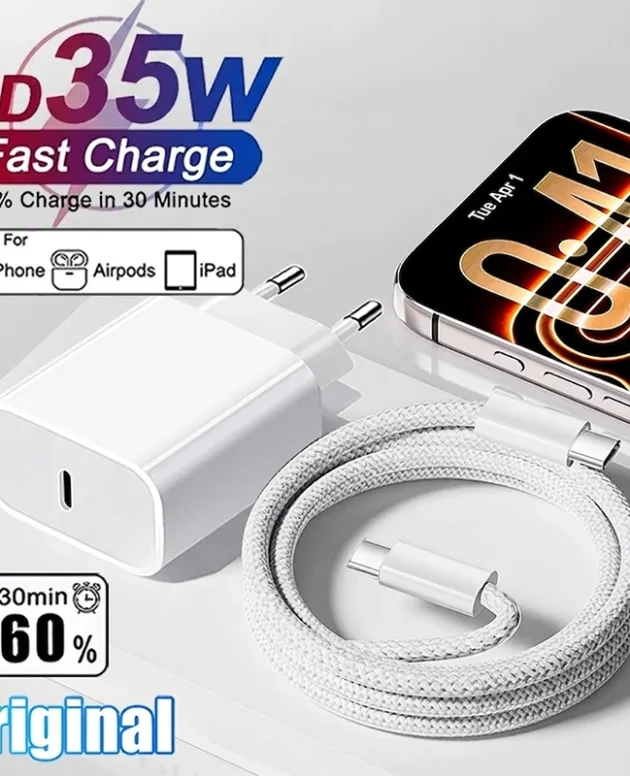 For Apple Original PD 35W Type C Quick Charger For iPhone 17 16 15 14 13 12 11 Pro Max Samsung Xiaomi Fast Charging Charge Cable