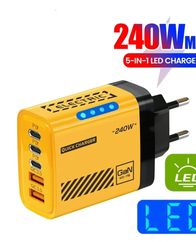 5in1 GaN 240W Fast Charger US/EU Plug Desktop USB Charger Wall Adapter Type C Quick Charge3.0 USB C Phone Charging Head Adapter