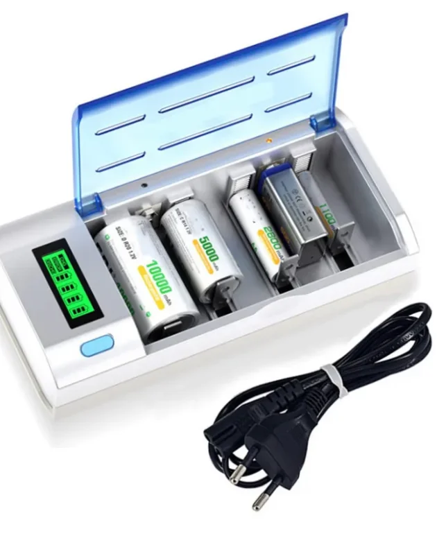 6 slots LCD Smart Display Fast Charge EU/US Plug Battery Charger for 1.2V AAA AA C D Size 9V Rechargeable Battery