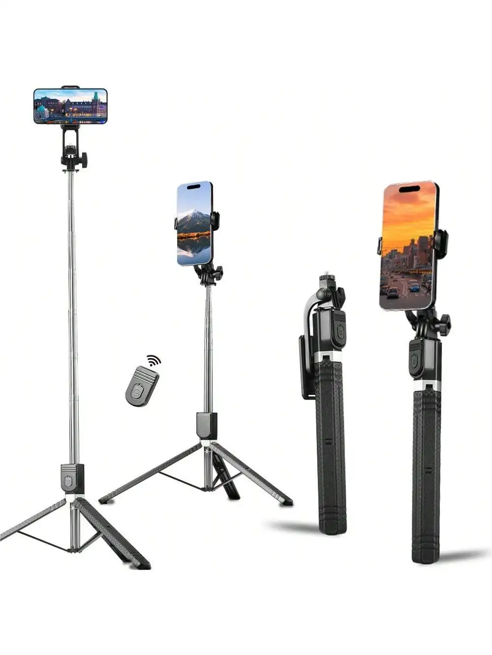 170 Cm Selfie Stick Tripod Retractable With Wireless Remote Control Portable Compatible For Apple And Android Phones