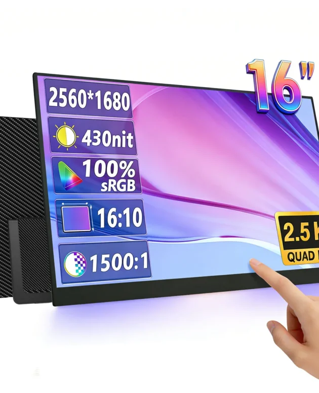 16 Inch Portable QHD Monitor Touch Display 2.5K 100%sRGB 430Nits 1500:1 External Touchscreen Monitor for Business Travel